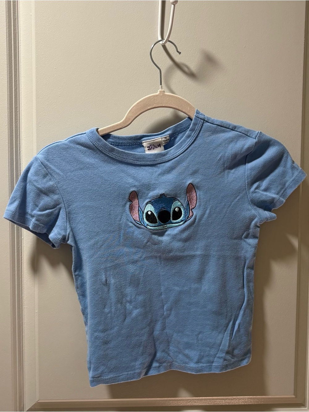 Disney Light Blue Stitch Embroidered Short Sleeve Tee